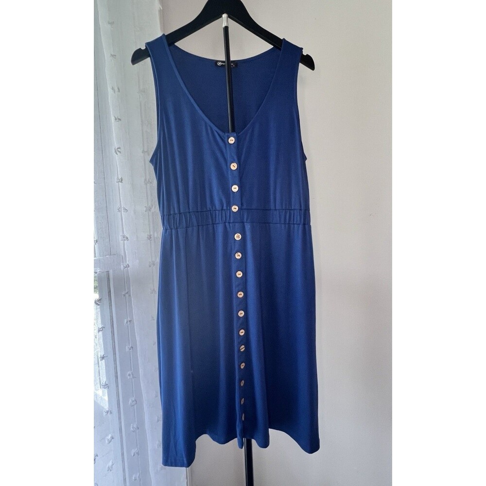 Women’s PrettyGarden Large Blue Sleeveless Stretchy Dress Summer Spring Buttons